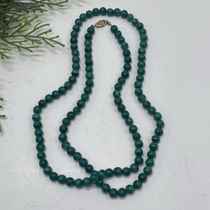 Vintage Stunning Malachite .25” Beaded Necklace 30" Long ~Gold Tone Clasp - Picture 1 of 10