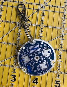 Circuit Board Keychain Tech Gift Genuine Silver Dark Blue Round - Picture 1 of 3