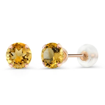 10K Rose Gold Citrine Stud Earrings For Women (0.90 Cttw, Gemstone Birthstone, - Image 1 of 4