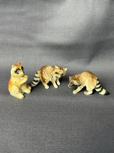 Miniature Trinket Racoon Lot Of 3 Bone China Vintage Cute Animal Figure - Picture 1 of 4