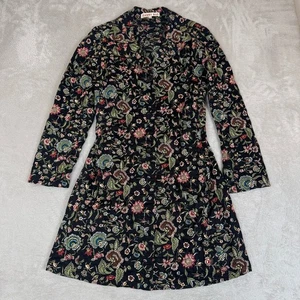 Vintage Johnny Was Trench Coat Womens M Black Embroidered Floral Button Front - Picture 1 of 7