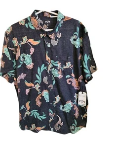 Billabong Men's XL Black Floral Woven Cotton Blend Short Sleeve Button Up - Picture 1 of 7