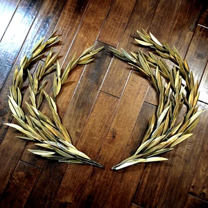Rare Vintage Global Views  2 Large Brass Olive Branch Wall Art Decor  34.5x24.x4 - Picture 1 of 13