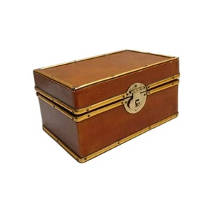 Vintage Asian Lacquer Trinket Stampbox Jewelry Box Leather Finish Brass  5x3.5x3 - Picture 1 of 14