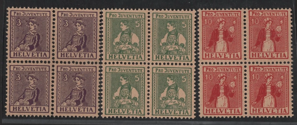 SUIZA 1917 SCOTT #B7-B9 BLOQUES DE 4 COMO NUEVOS NUNCA ARTICULADOS EN MUY BUEN ESTADO-XF Foto 1 de 2