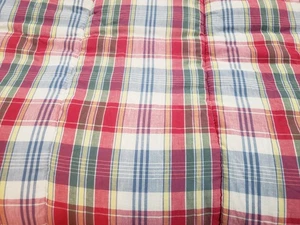 VTG Chaps Plaid Madras Comforter Cotton Nantucket QUEEN RED GREEN YELLOW BLUE - Picture 1 of 9