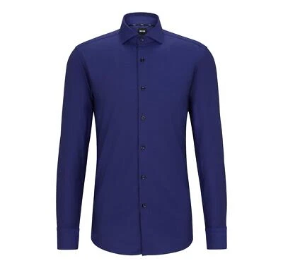BOSS Camicia Uomo Slim Fit In Twill Di Cotone H-Hank-Spread-C6-233 50502652 Blu - Immagine 1 di 4