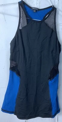 MICHI S Blue Black Mesh Stretch Sleeveless Racerback Activewear Yoga Tank Top - Image 1 of 4