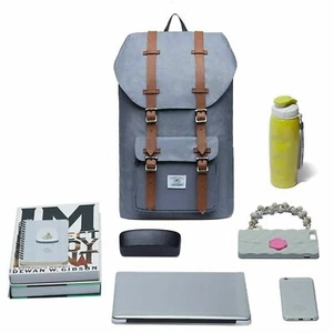 Adults Backpack Rucksack Laptop Sleeve Bag 22L - Grey w/ Brown Leather - Bild 1 von 6
