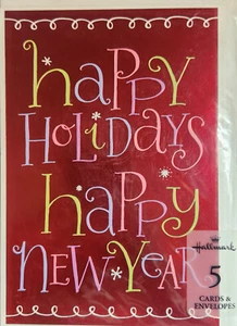 5 Hallmark Foil Christmas Cards Happy Holidays Happy New Year Cards & Envelopes - Picture 1 of 6