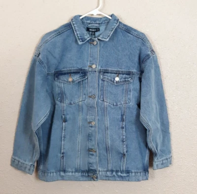 Missguided 女式超大灰烬牛仔夹克 2 码全新带标签 #XX907 — 第 1/4 张图片