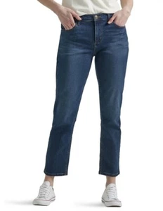Size 10 Lee Women's Heritage Slim Straight High Rise Denim Jeans Dark Blue - Picture 1 of 8