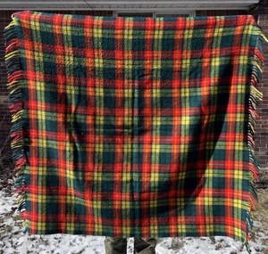 Vintage Tartan Throw Blanket Acrylic/Polyester? Fringed Soft Square Decorative - Picture 1 of 4