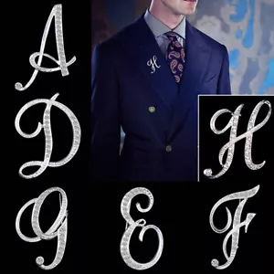 A-Z Alphabet Crystal Brooch Letter Lapel Pin Badge Women Clothing Jewelry Gifts - Picture 1 of 47