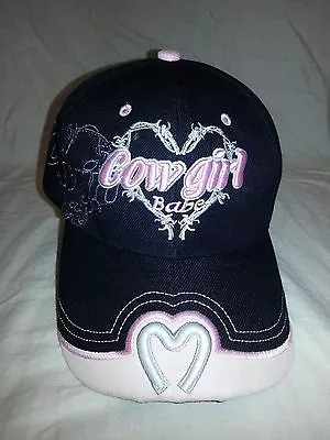 COWGIRL BABE Hat Embroidered Horseshoe Heart Womens Girls Cap Pink BLACK - Image 1 of 4