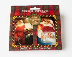 1997 Nostalgia Coca-Cola Santa 1951 & 1949-2 Sealed Decks Playing Cards In Tin - Picture 1 of 4