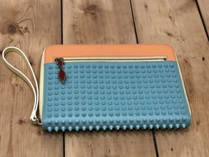 Christian Louboutin Cris Spiked Mini Ipad Case Blue and Peach Leather Body - Picture 1 of 12