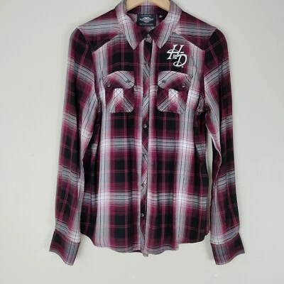 Harley Davidson Red Black Plaid Long Sleeve Size M Motorcycles Women's Shirt - Image 1 of 4