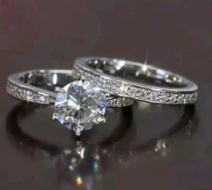 3.50 Ct Round Cut Lab Created Moissanite Bridal Band Ring Set Size 6 - Picture 1 of 4