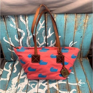 VTG DOONEY & BOURKE Women Red and Blue Fabric Duck Patterned Bag Handbag Tote - Picture 1 of 11