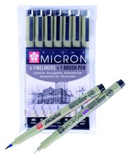 Sakura Pigma Micron 6er Set X Schwarz Archiv Tinte Fein Liner Stifte & 1 Bürste
