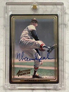 Warren Spahn 1992 Action Packed Prototype Beckett On card Auto HOF🔥 - Picture 1 of 2