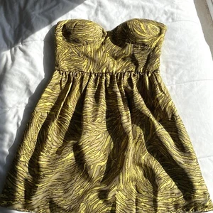 Tibi Silk Strapless Mini Dress Yellow Taupe Print Size 4 - Picture 1 of 8
