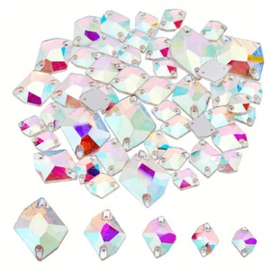 1box 5 Size 78pcs Sew on AB Rhinestones Irregular Rhombus Sewing Stone - Picture 1 of 5