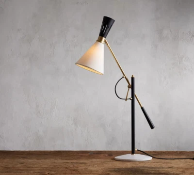 Ramsey настольная лампа середины века стиль регулируемый рычаг с абажуром и латунью на LD - Изображение 1 из 4