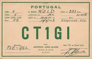 QSL QSO Card CB HAM Radio PostCard 1953 PORTUGAL RIBA D'AVE MINHO GT1GI PSE - Picture 1 of 2