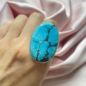 Gorgeous Blue Turquoise Gemstone 925 Sterling Silver Handmade Ring All Size - Picture 1 of 6