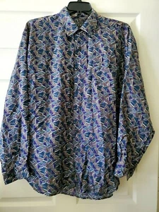 Camisa Bogari Studio Para Hombre Talla XL Abotonada Azul Geométrica Manga Larga Seda - Imagen 1 de 9