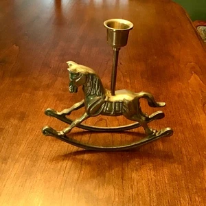 6 3/4" x 6 3/4" x 1 3/4" Brass Rocking Horse Pony Candle Holder - Picture 1 of 5