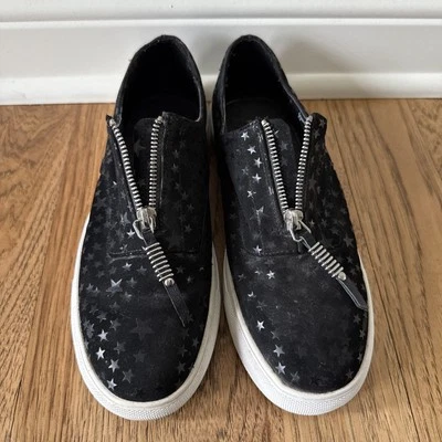 Madden Girl Black With Stars Shoes Women's Size 8 Zip Slip On - Image 1 of 4