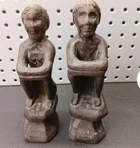 2x Antique Carved Nara Wood IFUGAO Tribe BULUL Ritual Figure Luzon Philippines - Picture 1 of 5