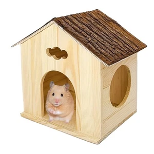 Hamster Wooden House Natural Handcrafted Small Animal Hideout Hut Chew Cage T... - Picture 1 of 7