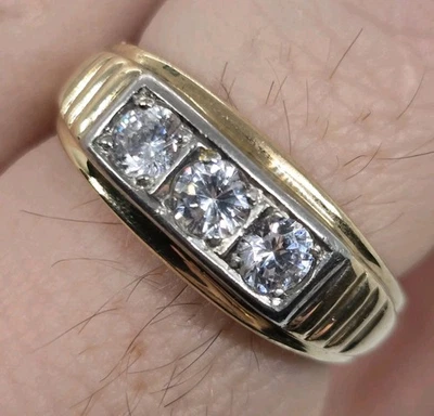 Mens 10k Gold Diamond Ring 7 Grams Size 10 Yellow Gold Men's 3pc Diamond Ring - Image 1 of 4