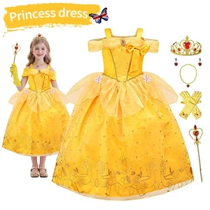 Girls Kids Belle Fancy Dress Princess Party Cosplay Birthday Costume Outfit Gift - Picture 1 of 17
