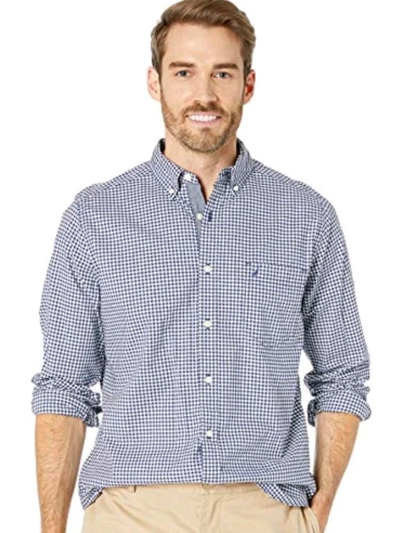 Nautica Mens Classic Fit Nautica Flex Button Down Size XXL Gingham Navy Blue - Image 1 of 1
