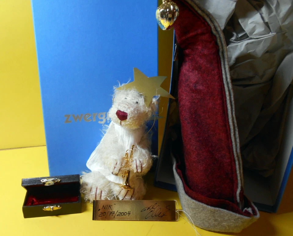 2004 Dwarf Nose Nicole Marschollek Artist Bear Angel with Trumpet #20 of 77 Original Box - Image 1 of 4
