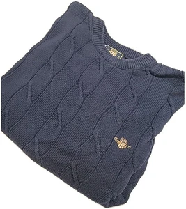  Vintage GANT USA Men's Cable Knit Sweater Navy Large 100% Cotton Made In USA - Picture 1 of 9