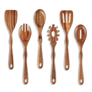 6-Piece Acacia Wooden Spoons for Cooking Kitchen Utensil Set with Spatula - Picture 1 of 8