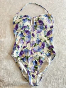 J Crew Retro Purple Floral Printed Swimsuit With Removable Strap Size 4 - Picture 1 of 7