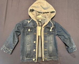Blue Denim Kids Boys Jacket with Gray Elements And Hood - Picture 1 of 3