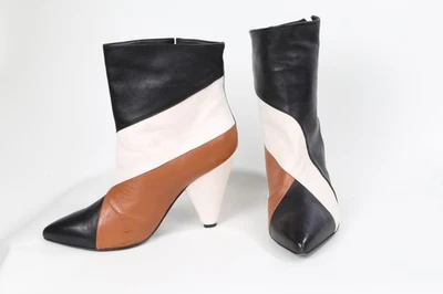 Botines Suoli Negro Blanco Cuero Marrón Punta Punta Botines Talla 39 Foto 1 de 4