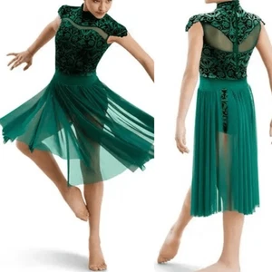 Weissman Dance Costume green velvet burnout maxi dress Silhouettes 11291 SA - Picture 1 of 13