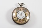Q60W25- Alte Silber Taschenuhr halbskelettierter Figurenautomat 19.Jh