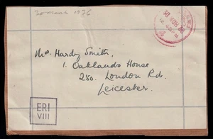 1936 SCARCE- ERI VIII Edward 8th, CYPHER handstamp on Parcel Label to Leicester - Picture 1 of 1