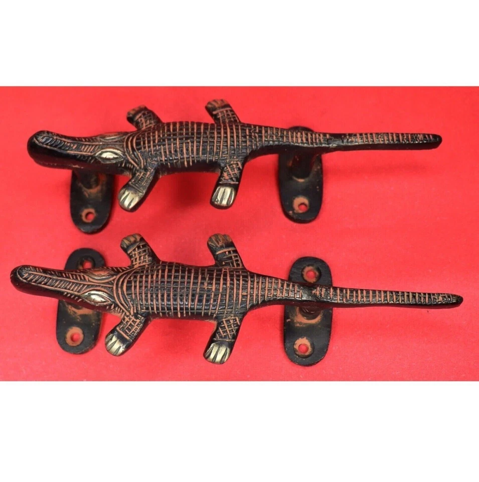 Crocodile Shape Antique Style Handcrafted Brass Door Handle Home Office Decor - Bild 1 von 4