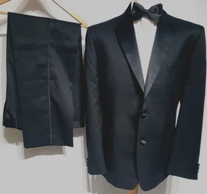 George washable Mens Black Tuxedo Dinner suit Ch42"R W36" L33" Prom Cruise - Picture 1 of 12